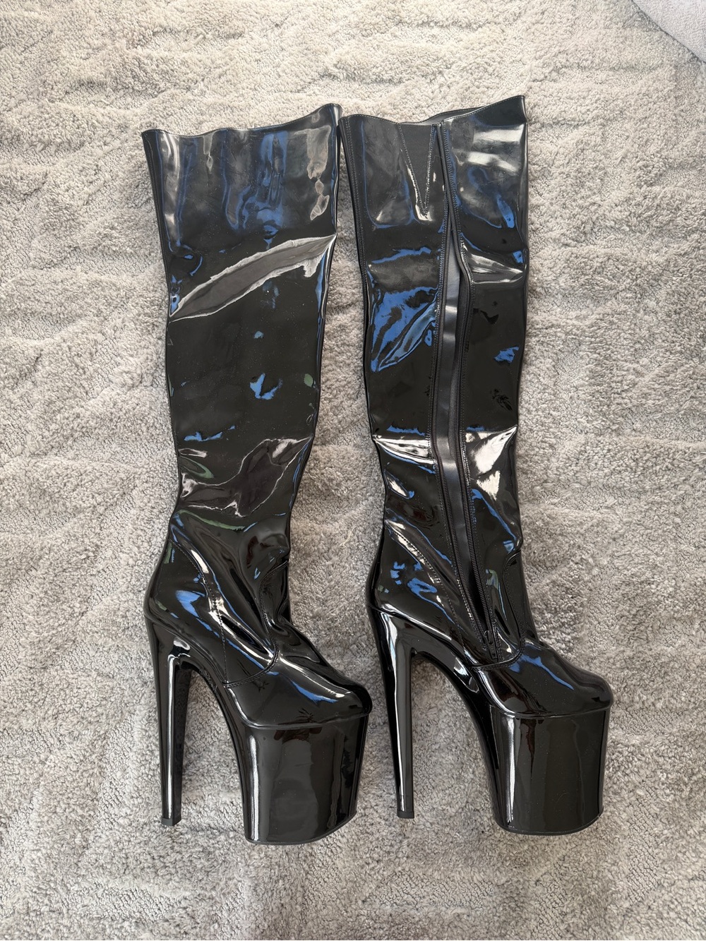 Pleaser Black Patent Over-the-Knee Platform Boots Size 11